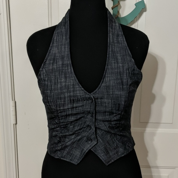 Wet Seal Denim Rouched Halter Vest - Picture 1 of 5
